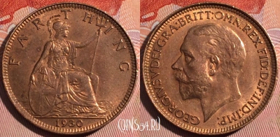 Великобритания 1 фартинг 1930 года, KM# 825, a142-013