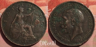 Великобритания 1 фартинг 1934 года, KM# 825, 249a-052