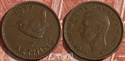 Великобритания 1 фартинг 1937 года, KM# 843, 473r-097