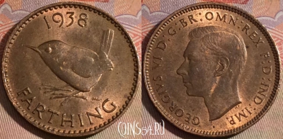 Великобритания 1 фартинг 1938 года, KM# 843, 147a-103