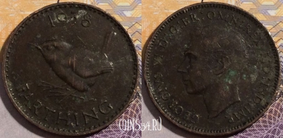 Великобритания 1 фартинг 1938 года, KM# 843, 195-020