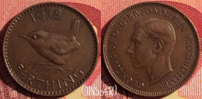 Великобритания 1 фартинг 1938 года, KM# 843, 253i-070