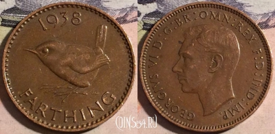 Великобритания 1 фартинг 1938 года, KM# 843, a066-047