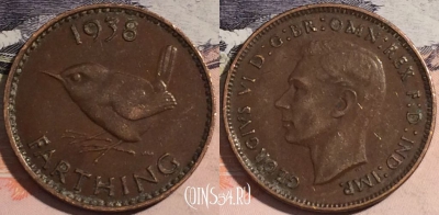 Великобритания 1 фартинг 1938 года, KM# 843, a126-012