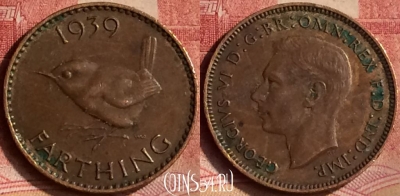 Великобритания 1 фартинг 1939 года, KM# 843, 100m-034