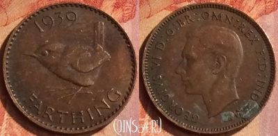 Великобритания 1 фартинг 1939 года, KM# 843, 129o-080