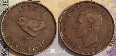 Великобритания 1 фартинг 1939 года, KM# 843, 157-105