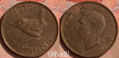 Великобритания 1 фартинг 1939 года, KM# 843, 162m-117