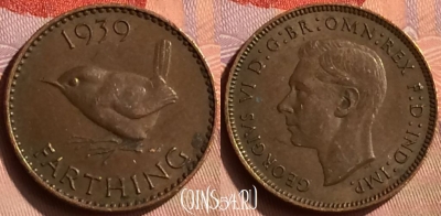 Великобритания 1 фартинг 1939 года, KM# 843, 419-070