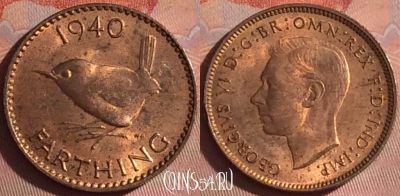 Великобритания 1 фартинг 1940 года, KM# 843, 054i-158