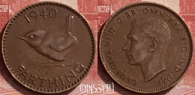 Великобритания 1 фартинг 1940 года, KM# 843, 140l-098