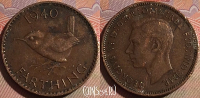 Великобритания 1 фартинг 1940 года, KM# 843, 142b-004