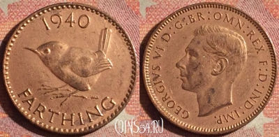 Великобритания 1 фартинг 1940 года, KM# 843, 199i-144