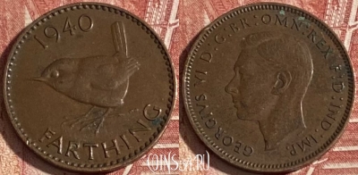 Великобритания 1 фартинг 1940 года, KM# 843, 342r-134