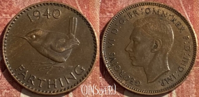 Великобритания 1 фартинг 1940 года, KM# 843, 475r-106 ♛