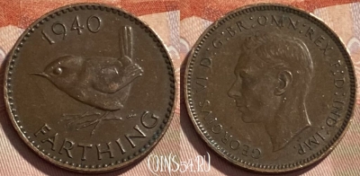Великобритания 1 фартинг 1940 года, KM# 843, 496р-085