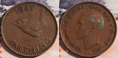 Великобритания 1 фартинг 1941 года, KM# 843, 174-060