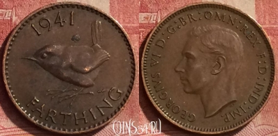 Великобритания 1 фартинг 1941 года, KM# 843, 274l-012
