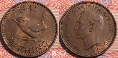 Великобритания 1 фартинг 1941 года, KM# 843, a137-080