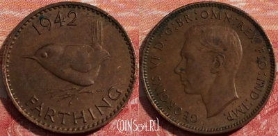 Великобритания 1 фартинг 1942 года, KM# 843, 167-024