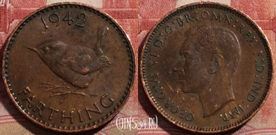 Великобритания 1 фартинг 1942 года, KM# 843, 211-019
