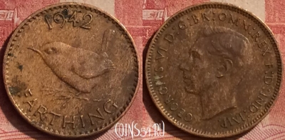 Великобритания 1 фартинг 1942 года, KM# 843, 268l-141