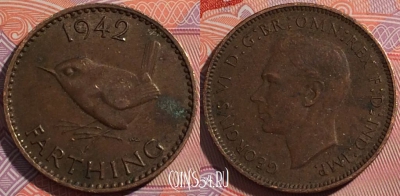 Великобритания 1 фартинг 1942 года, KM# 843, a158-143