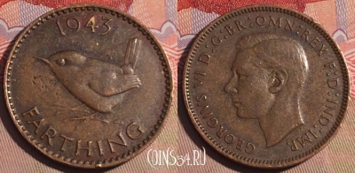 Великобритания 1 фартинг 1943 года, KM# 843, 203a-071