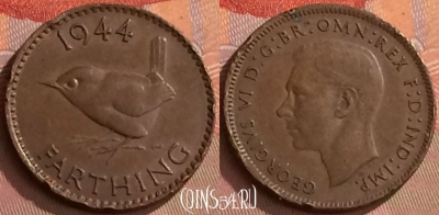 Великобритания 1 фартинг 1944 года, KM# 843, 252o-055
