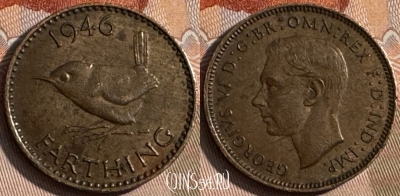 Великобритания 1 фартинг 1946 г., KM# 843, 146s-087 ♛