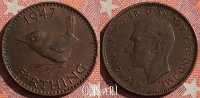 Великобритания 1 фартинг 1947 года, KM# 843, 356-061