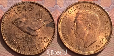 Великобритания 1 фартинг 1948 года, KM# 843, 125l-085