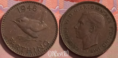 Великобритания 1 фартинг 1948 года, KM# 843, 126j-123