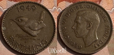 Великобритания 1 фартинг 1949 года, KM# 867, 141s-043