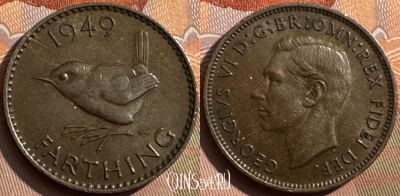 Великобритания 1 фартинг 1949 года, KM# 867, 384s-012