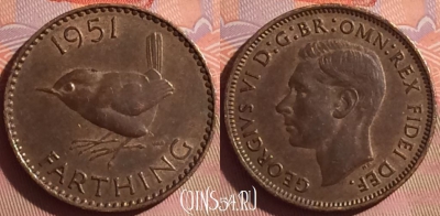 Великобритания 1 фартинг 1951 года, KM# 867, 041i-010