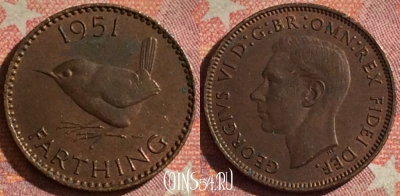 Великобритания 1 фартинг 1951 года, KM# 867, 078i-101