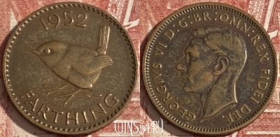 Великобритания 1 фартинг 1952 года, KM# 867, 357r-025