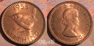 Великобритания 1 фартинг 1955 года, KM# 895, 197a-009