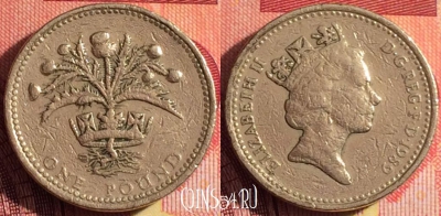 Великобритания 1 фунт 1989 года, KM# 959, 257i-100