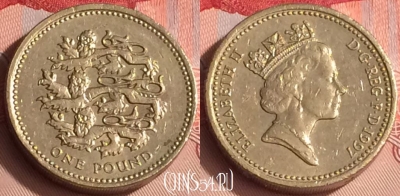 Великобритания 1 фунт 1997 года, KM# 975, 304o-131