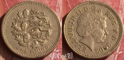 Великобритания 1 фунт 2002 года, KM# 1030, 455o-116