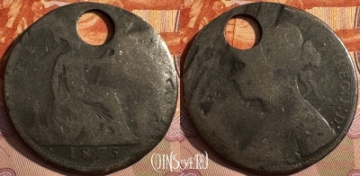 Великобритания 1 пенни 1875 года, KM# 755, 380s-120
