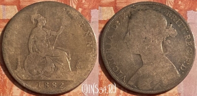 Великобритания 1 пенни 1882 года, KM# 755, 481р-018 ♛
