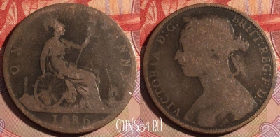 Великобритания 1 пенни 1886 года, KM# 755, 223a-112 ♛
