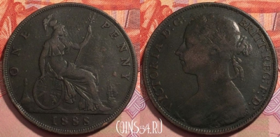 Великобритания 1 пенни 1888 года, KM# 755, 242-070 ♛
