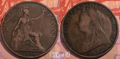 Великобритания 1 пенни 1895 года, RARE, 2mm, 242-066 ♛