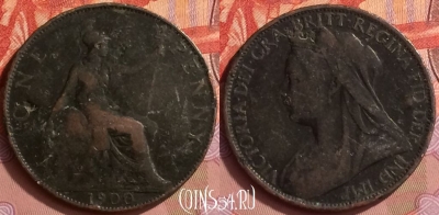 Великобритания 1 пенни 1900 года, KM# 790, 055l-117