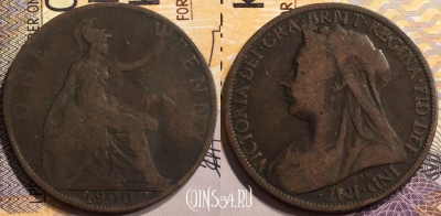 Великобритания 1 пенни 1900 года, KM# 790, 142-087
