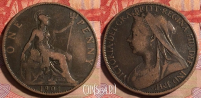Великобритания 1 пенни 1901 года, KM# 790, 223a-102